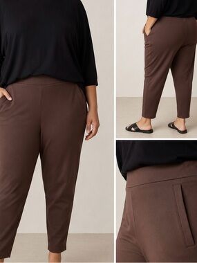 Eileen Fisher Brown Tencel Lyocell  pull on ankle stretch tapered minimalist